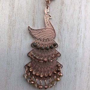 Peacock Pendant & Chain in Rose Gold Tone Preowned